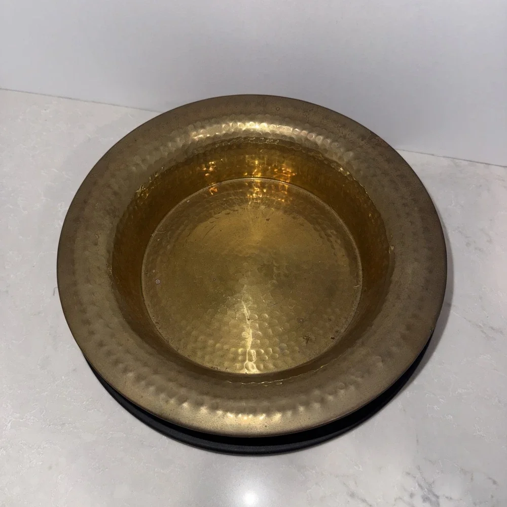 Vintage Hammered Solid Brass 3-Footed Bowl ,Planter. Made In India